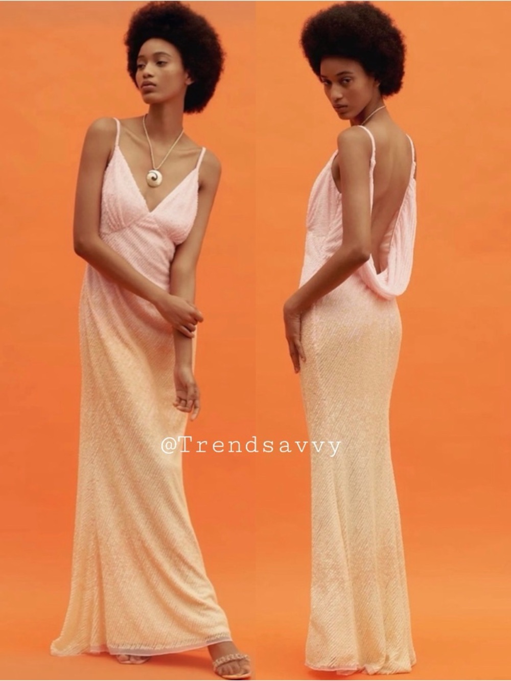 Anthropologie Mac Duggal Ombre Sequin Open Back Gown Pink Maxi Dress 8 NWT